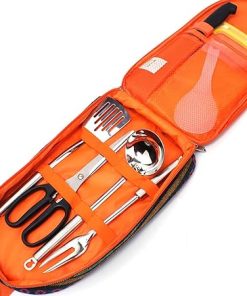 BBQ Grill Accessories 8pcs Stainless Steel Barbecue Tools Set Complete BBQ Tool Kit BBQ Accessories Set Complete Grilling Accessories in Portable Bag (Color : Black) (Orange)