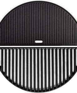 Grill Valueparts 18 Inch Half Moon Grate and Reversible Griddle Replacement Parts for Kamado Joe Classic III, II, I, Large Big Green Egg, Vision Grill, Cast Iron Cooking Grid Grate Griddle Grill