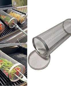 Stainless Steel Barbecue Cooking Grill Grate, Rolling Grill Basket BBQ Accessories,Grill Baskets for Outdoor Grill,Barbecue Stainless Steel Wire Mesh Cylinder,Portable Outdoor Camping BBQ Ra
