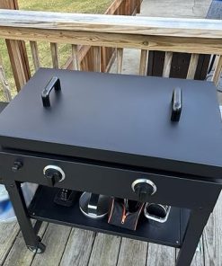 KUAFU 28″ Griddle Cover Lid Compatible with 28 inch Blackstone Front and Rear Grease Griddle Top Hard Top Lid W/Handle Outdoor Cover Steel Powder Coated Black 2