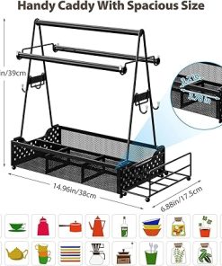 Grill Utensil Caddy, Picnic Caddy for Plates and Utensils, BBQ Caddy with Paper Towel Holder for Outdoor, Camper Must Haves for Barbecue Accessories Storage Organizer 2