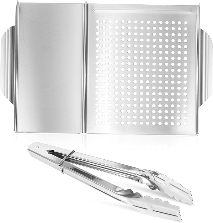 PRETYZOOM Grill Pan Food Tongs Set Stainless Steel BBQ Tool Grilling Tray Outdoor Grill Accessories Easy Clean PRETYZOOM Grill Pan Food Tongs Set Stainless Steel BBQ Tool Grilling Tray Outdoor Grill Accessories Easy Clean
