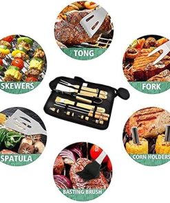 10PCS BBQ Grill Tool Set with en Handles, Stainless Steel Barbecue Accessories for Outdoor Camping & BBQ 2