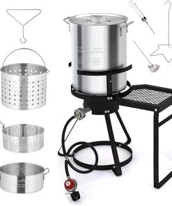 Bonnlo 30QT Turkey Fryer & 10QT Fish Fryer with 55,000 BTU Propane Burner, Outdoor Seafood & Crawfish Boiler with Steamer Basket & Thermometer, Ideal for Crawfish, Crab, Shrimp Boiling and Deep Frying