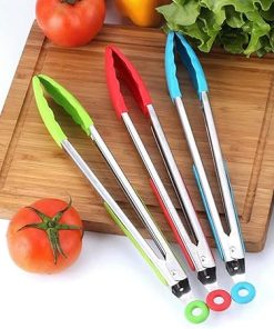 Bag Clips for Food Silicone Food Tong Kitchen Accessories Stainless Steel Kitchen Tongs Silicone Non-Slip Cooking Clip Clamp BBQ Salad Tools Grill 2