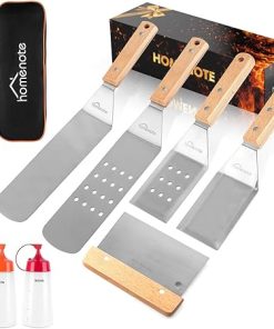 homenote Griddle Accessories Kit, 7-Pieces Exclusive Griddle Tools Long/Short Spatulas Set and 12 Inch Heavy Duty Round Basting Cover Cheese Melting Dome with Cast Iron Burger Bacon Press 2
