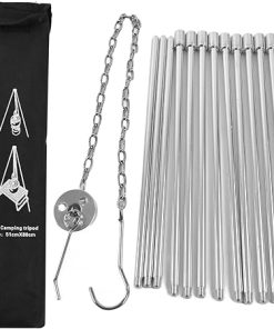 BBQ Accessories 4 Section Campfire Tripod Portable Aluminum Alloy Hanging Pot Tripod for Outdoor for Picnics and Camping Gifts for Dad Gifts