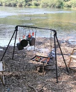 Swing Campfire Cooking Rack with Adjustable Grill Grates, Foldable BBQ Tripod Grill Stand with Hooks, Heavy-Duty Outdoor Cooking Equipment for Camping & Picnic 2