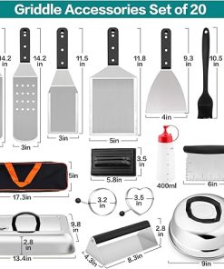 20 Pack Griddle Accessories Kit, Leonyo Grill Accessories for Outdoor, Professional Stainless Steel Spatula Metal Scraper with Melting Dome, Grilling Tool for Flat Top Grill, Teppanyaki Chef, Camping 2