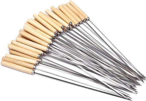 20Pcs/Set Barbecue Skewer Wooden Handle Stainless Steel Kebab Skewer Stick Outdoor Camping Kitchen Tools Accessories Grill Accessories,Gripper