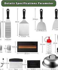 APLUSH 18PCS Griddle Accessories Kit, Flat Top Grill Accessories Set for Blackstone and Camp Chef, Grill Spatula Set Tools with Enlarged Spatulas, Basting Cover, for Grilling Camping Cooking 2