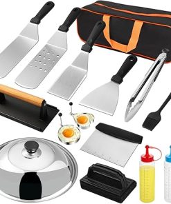 AIVIKI Griddle Accessories Kit with Burger Bacon Press, 16pcs Flat Top Grill Griddle Tools Set for Blackstone and Camp Chef 2