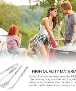 MaGiLL 3-Piece Barbecue Tools Set, Stainless Steel Barbecue Accessories BBQ Grill Utensils Kit for Backyard Barbecue Outdoor Grilling Camping Picnics, with Spatula, Tong, Forks, 2