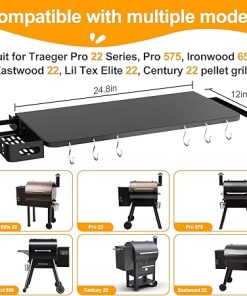 Smoker Grill Accessories – Folding Shelf for Traeger Pro 22, Pro 575, Ironwood 650, Pellet Grill Accessories for Traeger Pellet Grills, All Steel Folding Shelves for Traeger 575 & 22, Black, 25″ x 12″ 2