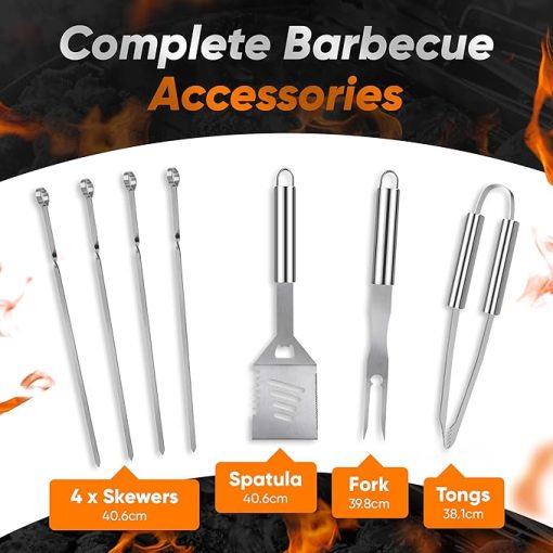 20 Piece Heavy Duty BBQ Grill Tools Set - Extra Thick Stainless Steel Spatula, Fork & Tongs. Complete Barbecue Accessories Kit in Aluminum Storage Case - Image 2