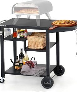 MASTER COOK Grill Table Outdoor Grill Cart Pizza Oven Table with Wheels, 44"x 23" Large Space Outdoor Prep Table Ideal for Big Horn Outdoors Pizza Oven