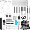 57PCS BBQ Grill Tools Set with Meat Thermometer, Stainless Steel Fork, Knife, Spatula, Tongs, Skewers, Cleaning Brush & Garbage Bag Holder, Complete Grill Accessories Set for Barbecue, Camping