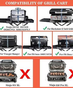 GRISUN Foldable Grill Cart for Ninja OG700–OG750 & Blackstone 22″ | Portable BBQ Stand with Wheels, Side Table & Storage Basket 2
