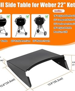 GRISUN Grill Table Shelf and Lid Holder for Weber Kettle Grills 22 Inches, Charcoal Grill Side Table Shelf and Slide a Side Lid Prop, Charcoal Grill Accessories for Weber, (Grill No Included) 2