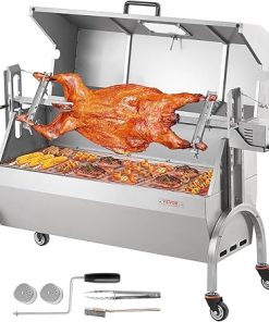 VEVOR Rotisserie Grill with Hooded Cover Roaster, 46 Inch 198Lbs Capacity, BBQ Outdoor Pig Lamb Rotisserie Roaster, Electric 52W Motor Stainless Steel Roasterfor Camping Outdoor Barbecue