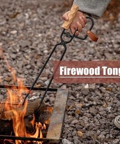 Fireplace Tongs, Wooden Handle Log Grabber Firewood Tongs for Fire Pit, Campfire BBQ Charcoal Clip Tongs, Heavy Duty Duck Billed Fire Tongs for Camping, Grilling, Indoor Outdoor Cooking 2