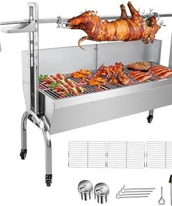 Stainless Steel Rotisserie Grill Roaster Small Pig Lamb with Back Cover Guard 25W Motor for Camping Outdoor BBQ Silver 2