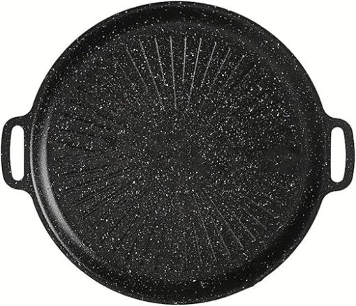 BBQ Cast Iron Roasting Pan Large Oval Non-Stick Grill Plate Multi-Functional Mafan Stone Barbecue Tray Roasting with BBQ Steak Accessories(12.6inch Large Patte)