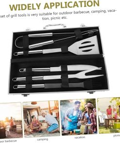 Milisten 1 Set Stainless Steel BBQ Tool Grilling Accessories with Storage to Clean Ergonomic Design for Outdoor Grilling Camping and Parties 2