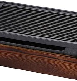 Portable BBQ Grill Korean Japanese Tabletop BBQ Grill Portable Barbecue Stove Charcoal Grill with Wooden Base Household Non-stick Cooking Tools for Outdoor or Indoor for Patio Backyard Barbecue Campin