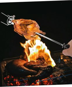 HEMOTON 1 Set Heavy Duty Meat Fork Rotating BBQ Chicken Fork for Grilling Handle Durable and Easy to Clean Rotisserie Tool for Outdoor Cooking 2