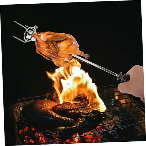 HEMOTON 1 Set Heavy Duty Meat Fork Rotating BBQ Chicken Fork for Grilling Handle Durable and Easy to Clean Rotisserie Tool for Outdoor Cooking - Image 2