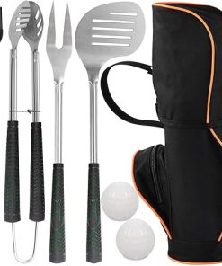 POLIGO 7PCS Golf-Club Style BBQ Tools Set Grilling Tools with Rubber Handle - Stainless Steel Grill Accessories for Outdoor Grill Set Premium Grill Utensils Set Christmas Birthday Gifts for Men Dad