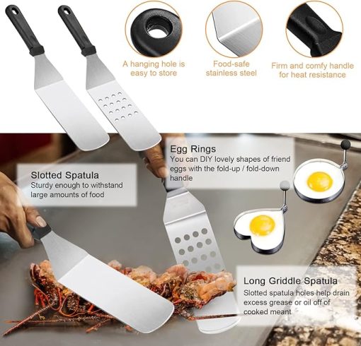 143Pcs Griddle Accessories Kit, Griddle Grill Tools Set for Blackstone and Camp Chef, Flat Top Grill Accessories Set BBQ Tools with Spatulas, Basting Cover, Egg Mold, Carry Bag for Outdoor BBQ - Image 2