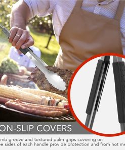 Grill Perfect Extra Long Pack of 2 Heavy Duty Tongs for Grilling and BBQ | Dual Sided Stainless Steel Grill Tongs for Outdoor Grill and Kitchen Cooking | 3-Sided Handle Grip | 16 Inch and 20 Inch 2