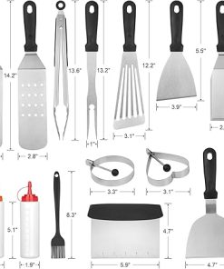 Flat Top Griddle Accessories Kit, 15 Pcs Stainless Steel Barbecue Tool Set for Blackstone and Camp Chef, Grill Spatula Tools Set with Egg Ring, Squeeze Bottles, Sauce Brush, for Teppanyaki Hibachi 2