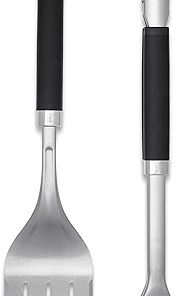Weber Precision BBQ Tool Set | Stainless Steel Tongs & Spatula for Barbeque Cooking | Full Size BBQ Metal Utensils | Premium Quality BBQ Accessories for Outdoor Cooking & Grilling - Silver (6763)