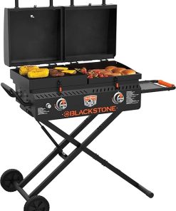 Blackstone On The Go Tailgator Grill Griddle Combo with Wheels, Legs Hood & Side Shelf - Heavy Duty Flat Top Portable BBQ Griddle Grill Station for Kitchen, Camping, Outdoor, Tailgating – 1550