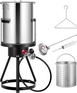 VIVOHOME 30 Qt. Aluminum Turkey Deep Fryer Pot with Injector Thermometer Kit and 54, 000 BTU Outdoor Propane Stove Burner Stand for 20 Lbs Turkey