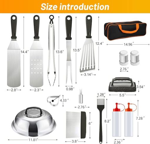 Griddle Accessories Kit, 42Pcs Griddle Tool Kit, Stainless Steel Griddle Grill Tools, Grill Spatula Set with Enlarged Spatulas, Hooks and Pot Lids, Grilling Accessories for Outdoor Grill - Image 2