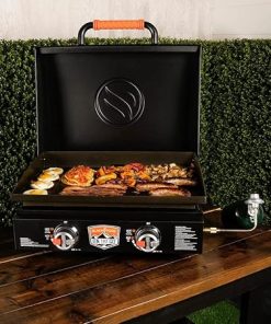 22 Inch Blackstone Griddle with Lid 1968, Nonstick On The Go Tabletop Gas Griddle Outdoor Grill Combo with Blackstone Adventure Ready Griddle Cutting Board Kit, Seasoning, Wholesalehome Gloves & Cloth 2