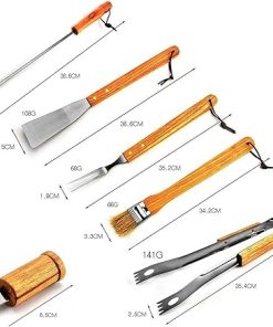 BBQ Accessories Grilling Tools, Heavy Duty Stainless Steel BBQ Tools, Grill Tools Set with Wooden Handle, for Cooking, Backyard Barbecue & Outdoor Camping 2