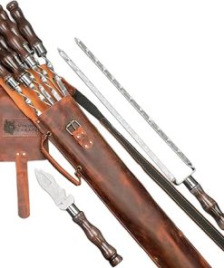 Outdoor Grill Barbeque Grill Accessories - Grill Skewers Set with Case - Premium Barbecue Tool Sets Grilling Supplies - Outdoor Grilling Accessories BBQ Supplies - Set Asgard Light Brown