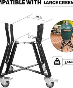 Rolling Cart Nest With Heavy Duty Locking Caster Wheels Powder Coated Steel Rolling Outdoor Cart For Large Big Green Egg Kamado Classic Joe Grill Stand Cooking Accessories Raise Egg Round Pit 2