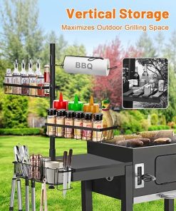 Grill Caddy for Outdoor Grill, BBQ Grill Caddy with Paper Towel Holder, Griddle Caddy for Blackstone Griddle Accessories, Outdoor Kitchen Grill Carry System, Picnic Utensil Condiment Organizer 2