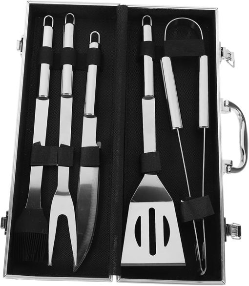 Milisten 1 Set Stainless Steel BBQ Tool Grilling Accessories with Storage to Clean Ergonomic Design for Outdoor Grilling Camping and Parties