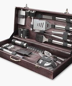 Outdoor Grill Accessories for Barbeque - Outdoor Grill Accessories for Barbeque - Premium Grill Tool Sets - Dark Wood Case Grilling Set - Griddle Accessories Kit - BBQ Gear