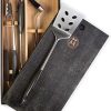 Schmidt Brothers - BBQ Ash 4 Piece Grill Set, Full-Forged Stainless Steel Grilling Utensils Including Spatula, Fork, Basting Brush, and Tongs with All Wood Handles