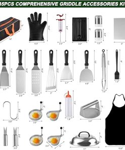 135PCS Blackstone Griddle Accessories, Perfect Flat Top Grill Accessories for Blackstone and Camp Chef, Griddle Spatula Set with Metal Spatula, Enlarged Spatulas, Basting Cover for Outdoor Barbecue 2