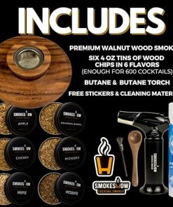 Smokeshow Walnut Wood Cocktail Smoker Kit with Torch & Butane. Six 4 oz. Wood Chips Flavors, Apple, Hickory, Cherry, Bourbon Soaked Oak, Maple & Mesquite. (6-Pack) 2