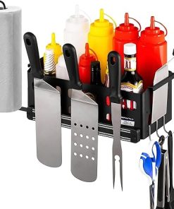 Griddle Caddy with Magnetic Tool Holder and Paper Paper Towel Holder for Blackstone, Magnetic Stainless Steel Wind Guards for Blackstone Grill Protect Flame Hold Heat 2